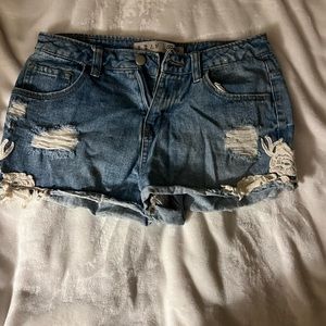 Denim shorts with lace detail